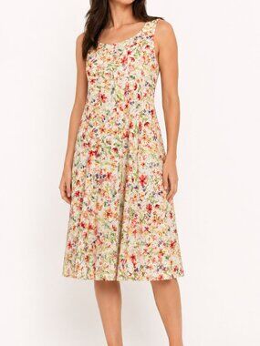 Floral Lace Overlay Sleeveless Dress Size L Multicolor Springtime